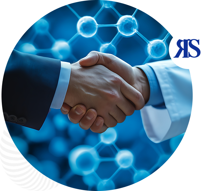 Scientific and commercial partnership handshake